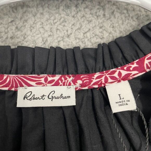Robert Graham Mila Blouse Women L Black Puff Sleeve Button Front NEW - Picture 6 of 13